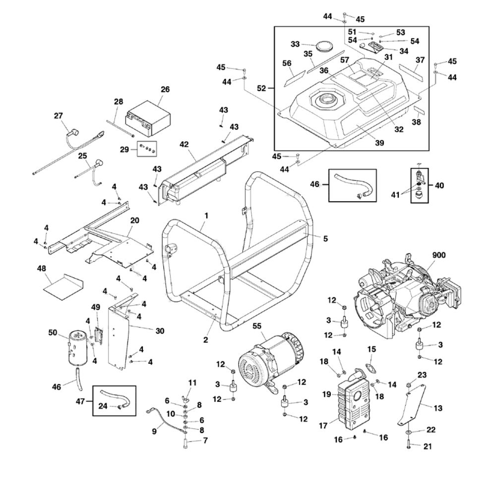 Main Unit Diagram and Parts List for 030734-00  Briggs and Stratton Generator